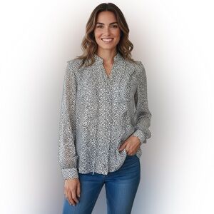 L’Agence black and white printed vneck women’s sheer blouse size M